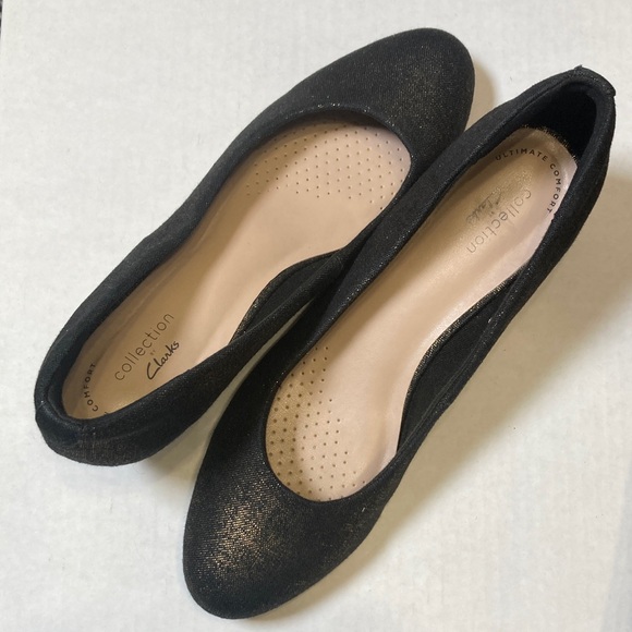 Clarks Mallory Luna Women's Wedge Heel Shoes Navy Gold Textile 26157539 Sz 8M - Picture 2 of 12